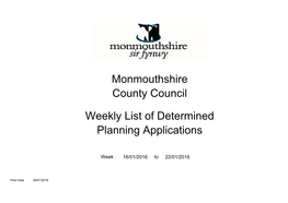 Monmouthshire County Council Weekly List of Determined Planning Applications