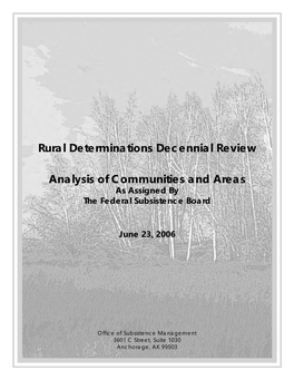 Rural Determinations Decennial Review Analysis of Communities