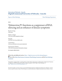 Tritimovirus P1 Functions As a Suppressor of RNA Silencing and an Enhancer of Disease Symptoms Brock A