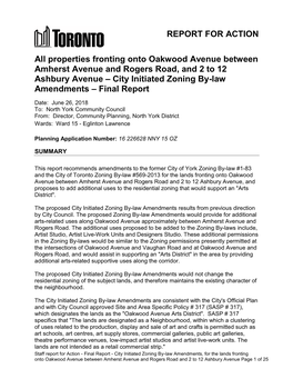 All Properties Fronting Onto Oakwood Avenue Between Amherst Avenue and Rogers Road, and 2 to 12 Ashbury Avenue – City Initiate