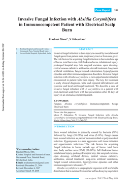 Invasive Fungal Infection with Absidia Corymbifera in Immunocompetent Patient with Electrical Scalp Burn