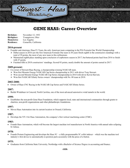 GENE HAAS: Career Overview