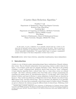 A Lattice Basis Reduction Algorithm ∗