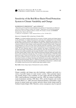 Sensitivity of the Red River Basin Flood Protection System to Climate Variability and Change