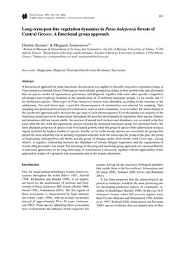 Long-Term Post-Fire Vegetation Dynamics in Pinus Halepensis Forests of Central Greece