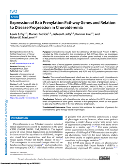 Expression of Rab Prenylation Pathway Genes and Relation to Disease Progression in Choroideremia