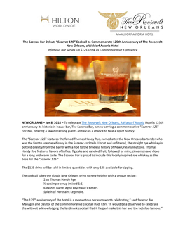 The Roosevelt Debuts Sazerac