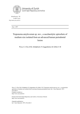 Treponema Amylovorum Sp. Nov., a Saccharolytic Spirochete of Medium Size Isolated from an Advanced Human Periodontal Lesion