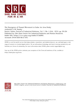 The Emergence of Peasant Movement in India: an Area Study Author(S): S