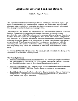 Light Beam Antenna Feed-Line Options