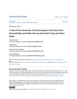 A Tale of Two Paranoids: a Critical Analysis of the Use of the Paranoid Style and Public Secrecy by Donald Trump and Viktor Orbán