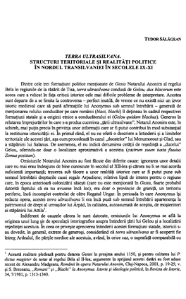 Terra Ultrasilvana. Structuri Teritoriale Şi Realităţi Politice În Nordul Transilvaniei În Secolele Ix-Xi