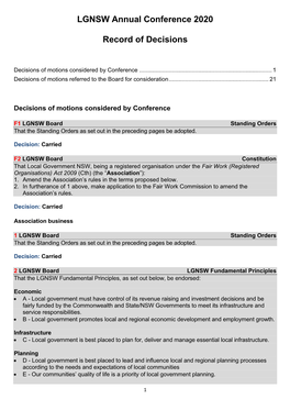 LGNSW Annual Conference 2020 Record of Decisions