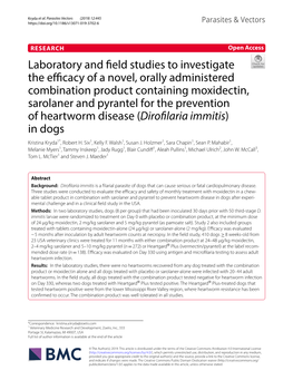 Laboratory and Field Studies to Investigate the Efficacy of a Novel