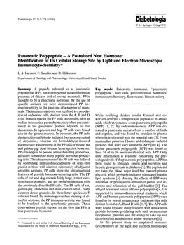 Pancreatic Polypeptide — a Postulated New Hormone