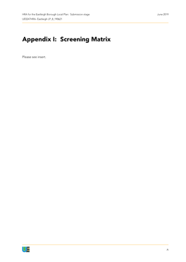 Appendix I: Screening Matrix