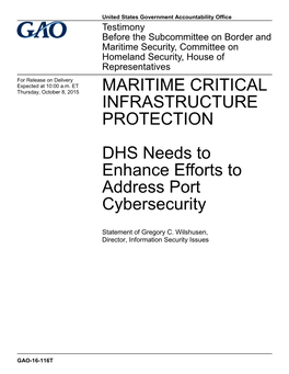 Maritime Critical Infrastructure Protection: DHS Needs to Enhance