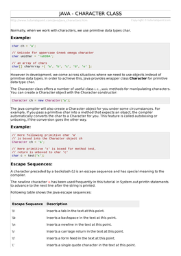 Java/Java Characters.Htm Copyright © Tutorialspoint.Com