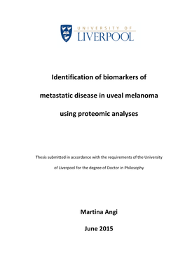 Identification of Biomarkers of Metastatic Disease in Uveal