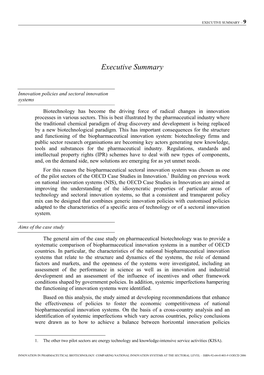 Innovation in Pharmaceutical Biotechnology: Comparing National Innovation Systems at the Sectoral Level – Isbn-92-64-01403-9 ©Oecd 2006 10 – Executive Summary