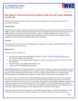 Fact Sheet #7, State and Local Governments Under the FLSA