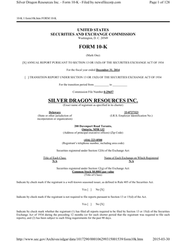 Form 10-K Silver Dragon Resources Inc