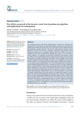 Fire Effects on Growth of the Invasive Exotic Fern Lygodium Microphyllum and Implications for Management