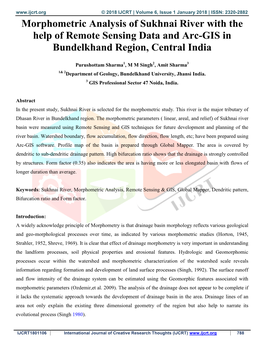 Morphometric Analysis of Sukhnai River with the Help of Remote Sensing Data and Arc-GIS in Bundelkhand Region, Central India