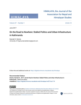 Stalled Politics and Urban Infrastructure in Kathmandu
