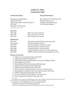 Andrew S. Toms Curriculum Vitae