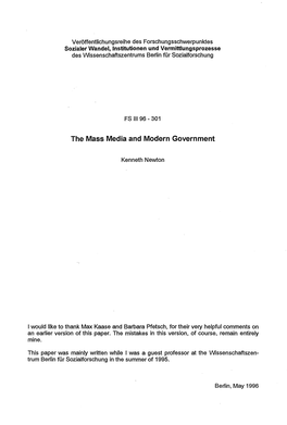 The Mass Media and Modern Government