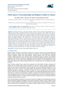 Public Spaces, Citizenship Right and Religion Conflicts in Nigeria