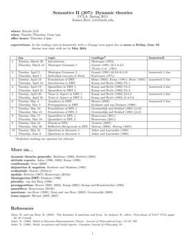 Semantics II (207): Dynamic Theories More On