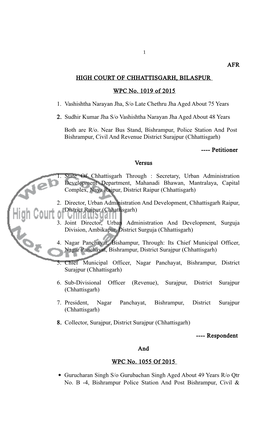Afr High Court of Chhattisgarh, Bilaspur Wpc