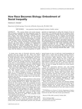 How Race Becomes Biology: Embodiment of Social Inequality Clarence C