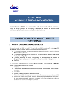 Restricciones Aplicables a Galicia Noviembre De 2020