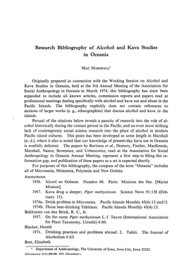 Research Bibliography of Alcohol and Kava Studies in Oceania