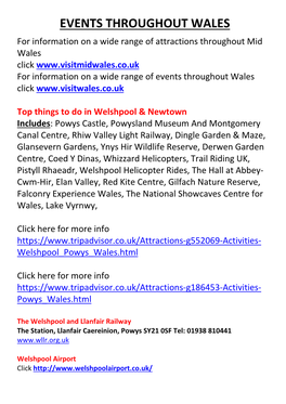 Events Throughout Wales