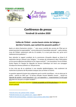 Conférence De Presse Vendredi 16 Octobre 2020