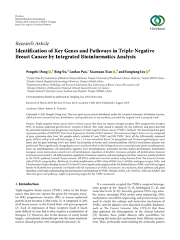 Research Article Identification of Key Genes and Pathways in Triple-Negative Breast Cancer by Integrated Bioinformatics Analysis