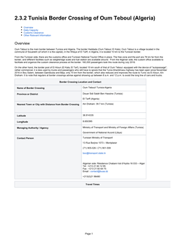 2.3.2 Tunisia Border Crossing of Oum Teboul (Algeria)