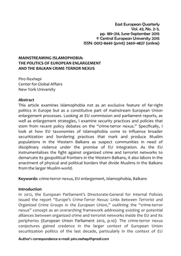 Mainstreaming Islamophobia: the Politics of European Enlargement and the Balkan Crime-Terror Nexus