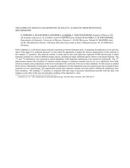 The Complete Molecular Geometry of Salicyl Aldehyde from Rotational Spectroscopy