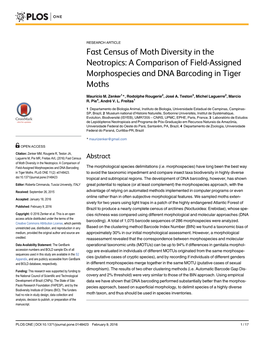 Fast Census of Moth Diversity in the Neotropics: a Comparison of Field-Assigned Morphospecies and DNA Barcoding in Tiger Moths