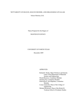 Wettability of Silicon, Silicon Dioxide, and Organosilicate Glass