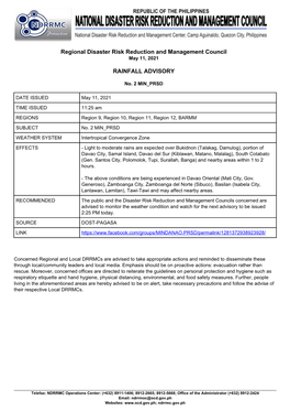 Monitoring Report Rainfall Advisory