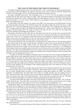 THE ANGEL of the LORD in the VISION in ZECHARIAH 3 the Prophet Zechariah Had Eight Visions in the Same Night (Zch 1:7-6:8)