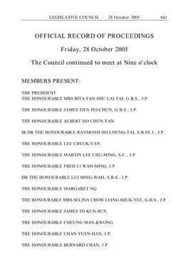 OFFICIAL RECORD of PROCEEDINGS Friday, 28 October
