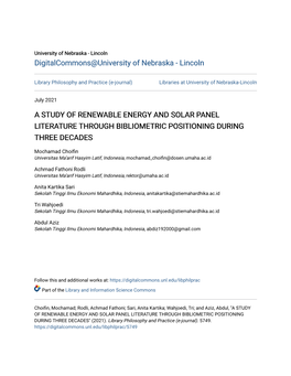 A Study of Renewable Energy and Solar Panel Literature Through Bibliometric Positioning During Three Decades