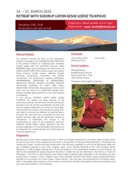 15. March 2020 Retreat with Shedrup Lopon Geshe Lodoe Tsukphud